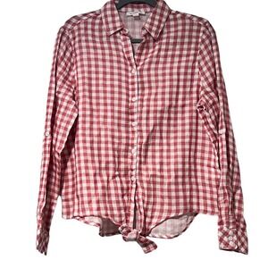 Beach Lunch Lounge Gingham‎ Front Knot Shirt Small
